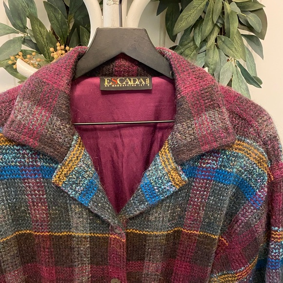 ESCADA Plaid Jewel Tone Mohair & Wool Blazer Jacket Coat 38 M - Picture 3 of 11